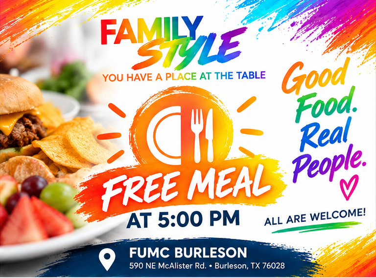 Colorful Family Style free meal artwork